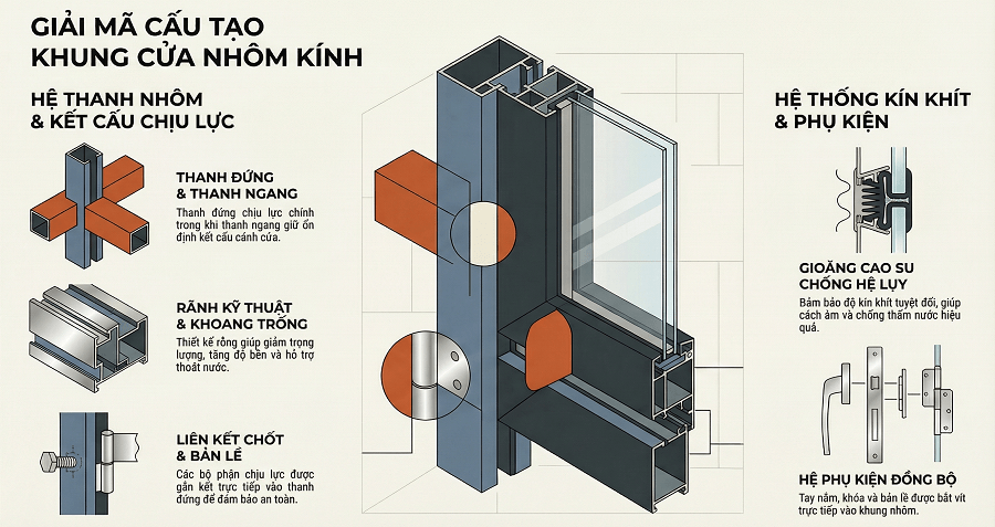 Cấu tạo của khung cửa nhôm kính